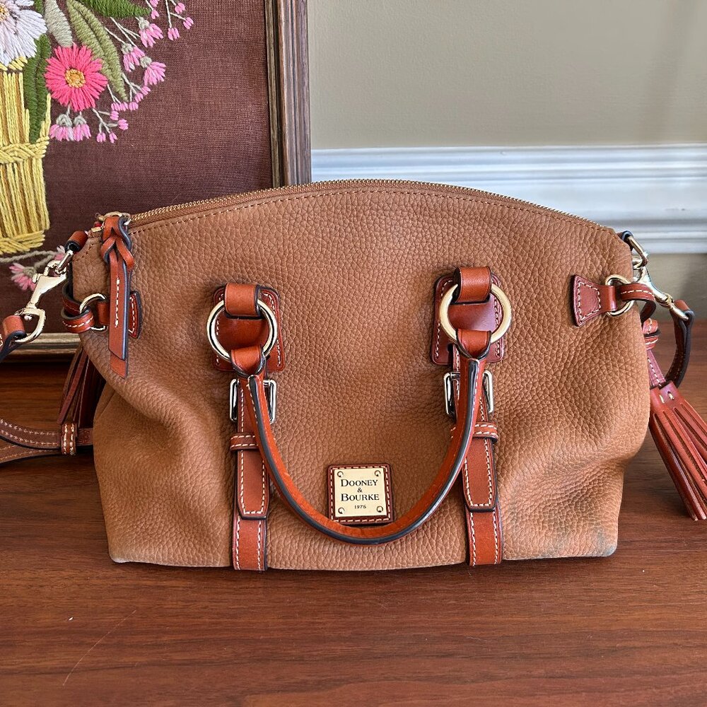Dooney & Bourke Tan Pebbled Leather Satchel with Tassel